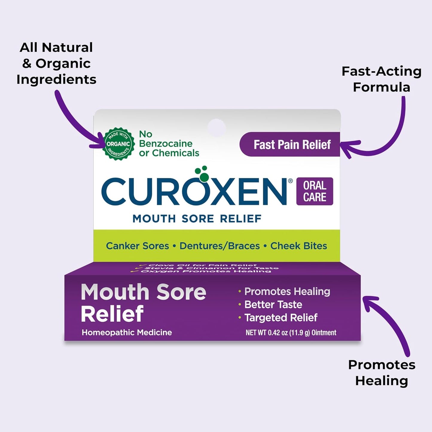 CUROXEN Mouth Sore Gel, Natural Relief for Inside Mouth Sores with Olive Oil, Calendula, and Clove – 0.42 oz