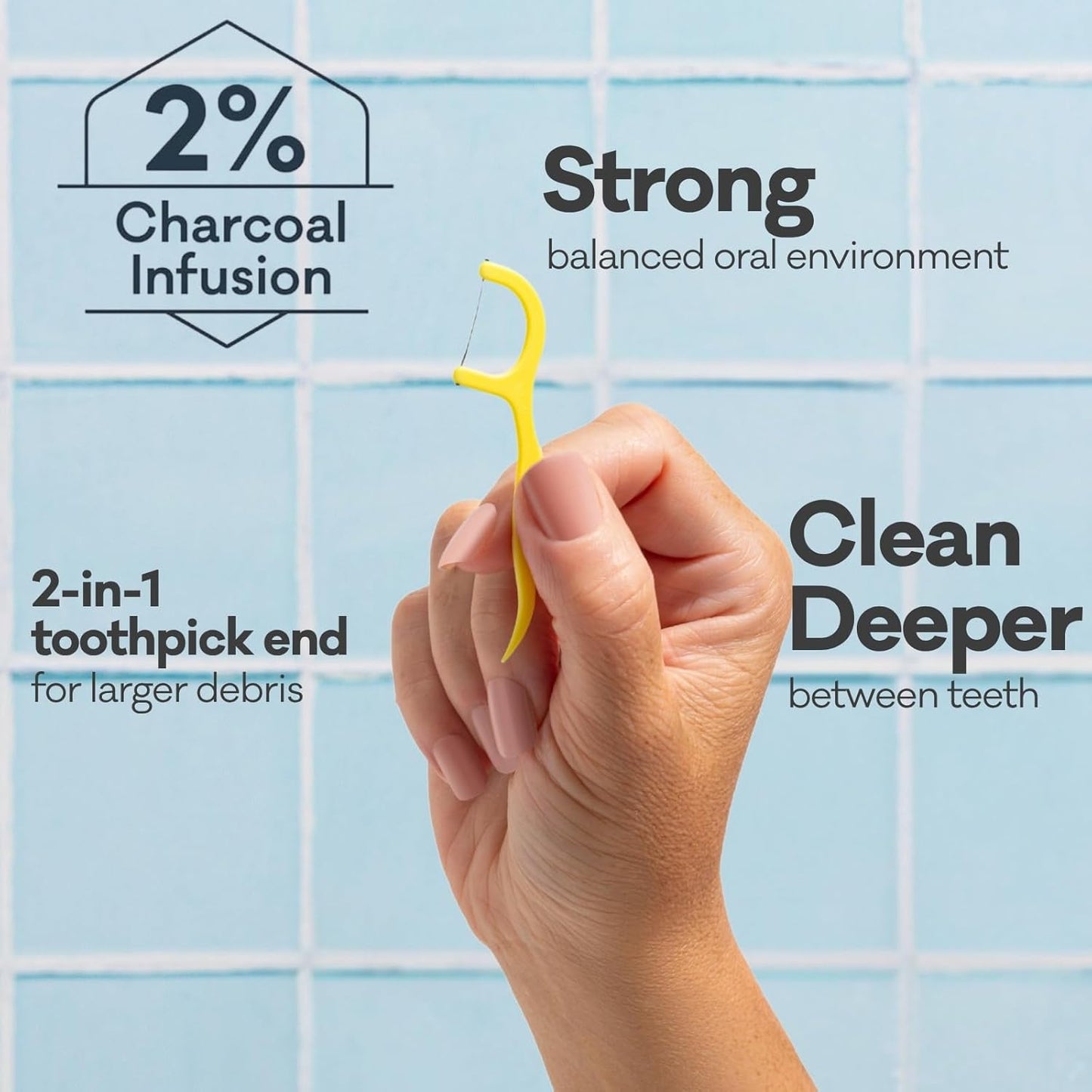 Grin Tooth Picks Flossers for Adults – Charcoal Infused Dental Floss Picks for Teeth Cleaning - Natural Mint Flavor - 100% Recycled Plastic Handle - 80 Count Canister (Pack of 3)