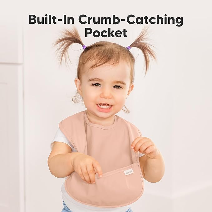 3-Pack Waterproof Baby Bibs for Eating - Lightweight Toddler Feeding Bibs with Large Food Catcher, Mess Proof, Food-Grade Baby Eating Essentials, Easy to Put On & Clean (Mellow)