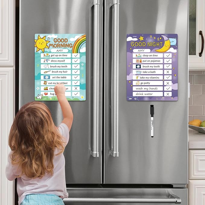 Magnetic Bedtime/Morning Routine Chart for Kids -Toddler Daily Schedule Chart at Home,Morning Checklist,Dry Erase Bedtime Checklist to Do List,Daily Routine Chore Chart for Kids
