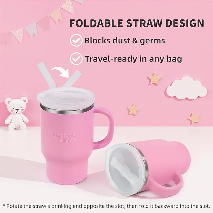 Bella's Friends Handy Mini Tumbler – Adorable 9 oz Sippy Cup for Toddlers 1-3 years old, Flexible Straw, Stainless Interior & Silicone Body, Leak‑Proof, Dishwasher Safe, Ideal for Travel or At Home