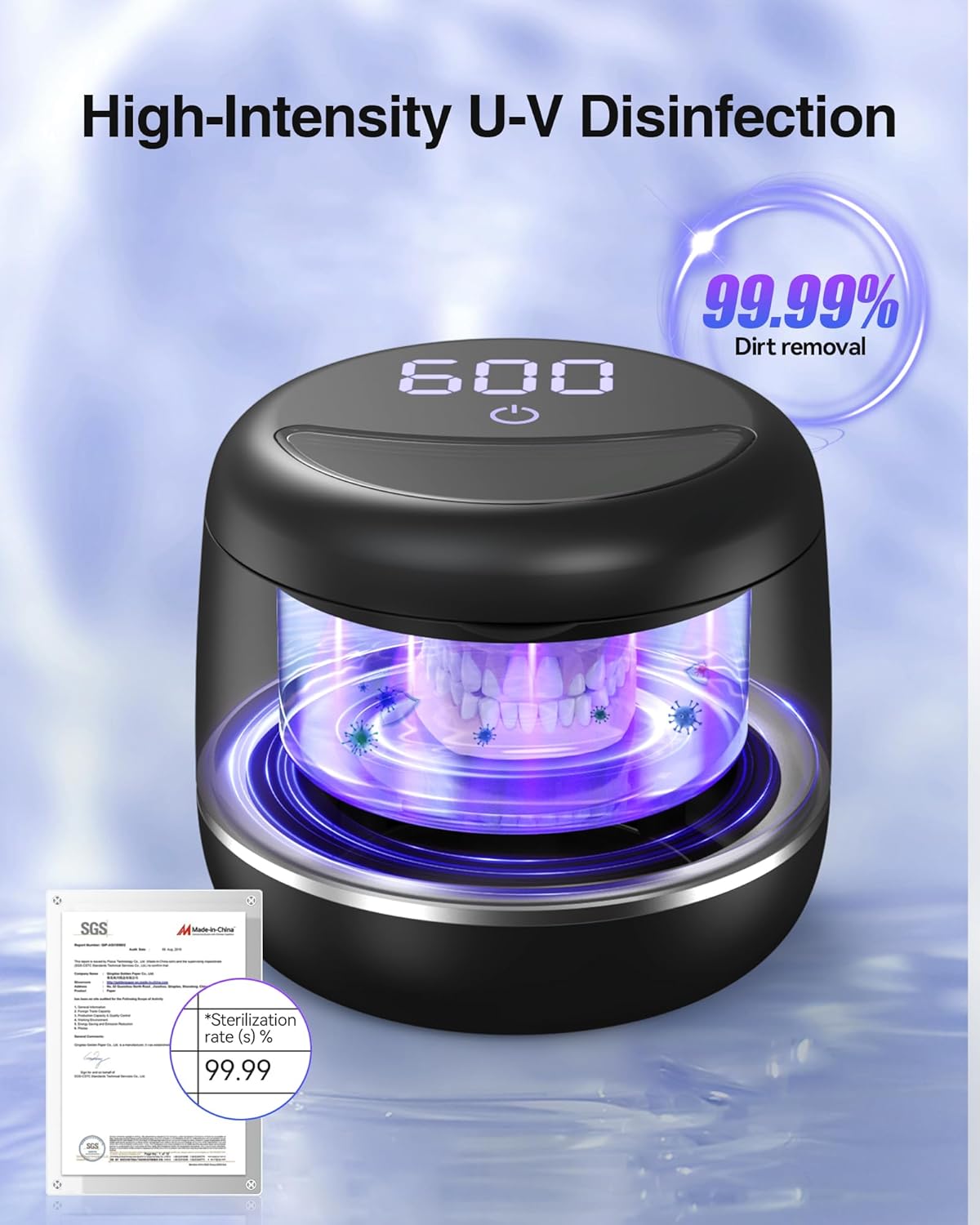 Ultrasonic Retainer Cleaner, 48kHz Denture Cleaner Machine with Dual Mode Digital Timer for Braces, Night Guard, Mouthguard, Toothbrush, Jewelry, 7.8OZ Dental Cleaning Pod