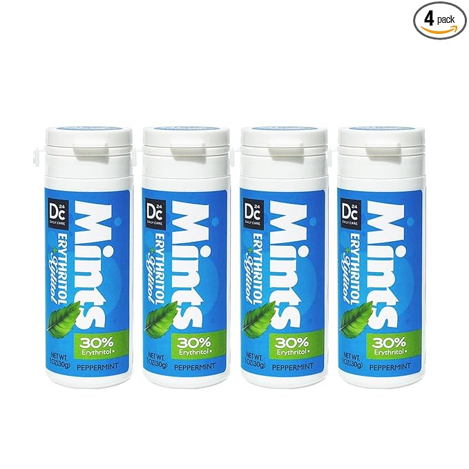 DC24 DAILY CARE Xylitol Mints,No Aspartame Sugar Free Mints,Low-Calorie with Erythritol, Breath Mints Dry Mouth Diabetic Friendly,Peppermint 30 Pieces (Pack of 4)
