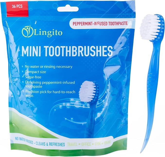 Bulk Toothbrushes - Prepasted Mini Disposable Toothbrush Set (36 Pack - Medium, Individually Wrapped for Travel)