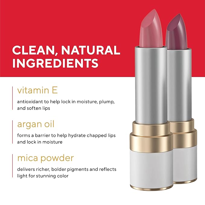 Mirabella - Sealed with a Kiss Full-Coverage Moisturizing Lipstick, Richly Pigmented, Creamy Lip Makeup, Hydrating Mineral-Based Lip Color with Antioxidant Vitamin E, Shine Shades, Mulberry Mocha