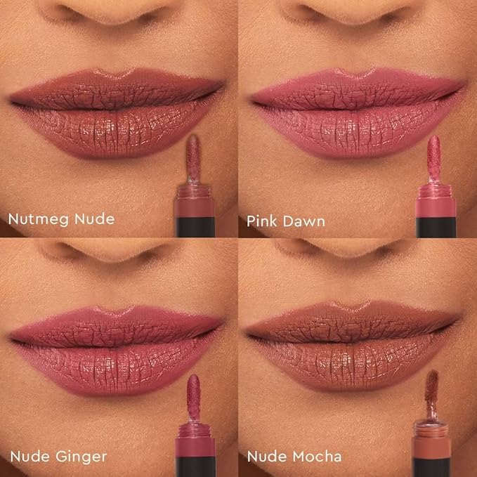 KIRO Four Play Non-Stop Airy Matte Liquid Lip Stack – Ultimate Quad | 4 Nude Lipstick Shades | Long-Lasting, Transfer-Proof, Hydrating, Lightweight | Infused with Avocado & Apricot Oils | 6ml