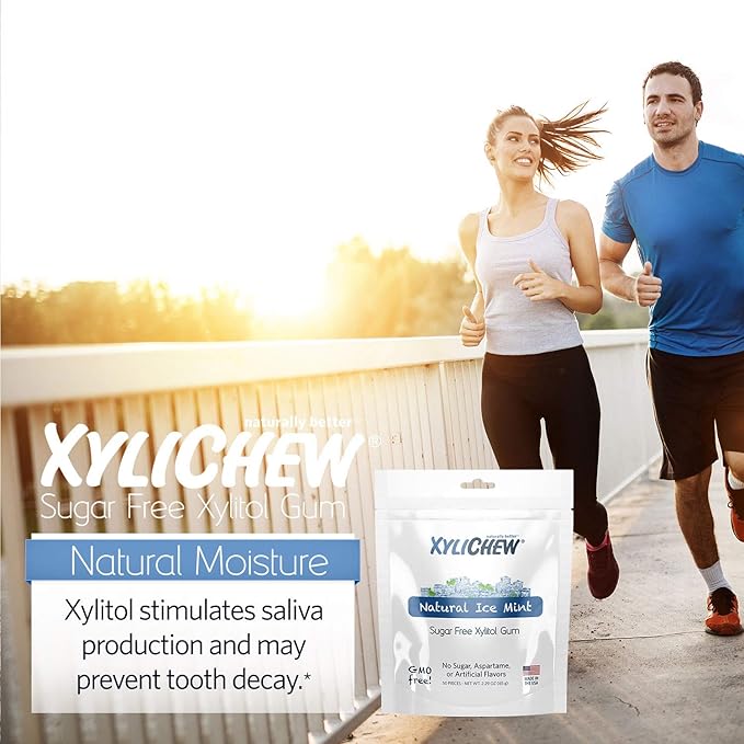 Xylichew 100% Xylitol Chewing Gum - Non GMO, Non Aspartame, Gluten Free, and Sugar Free Gum - Natural Oral Care, Relieves Bad Breath and Dry Mouth - Ice Mint, 50 Count