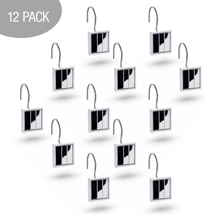 Creative Scents Quilted Mirror White Shower Curtain Hooks - Set of 12 Shower Curtain Rings Durable Sturdy Constructed - Decorative Smooth Gliding Shower Hooks for Shower Curtain