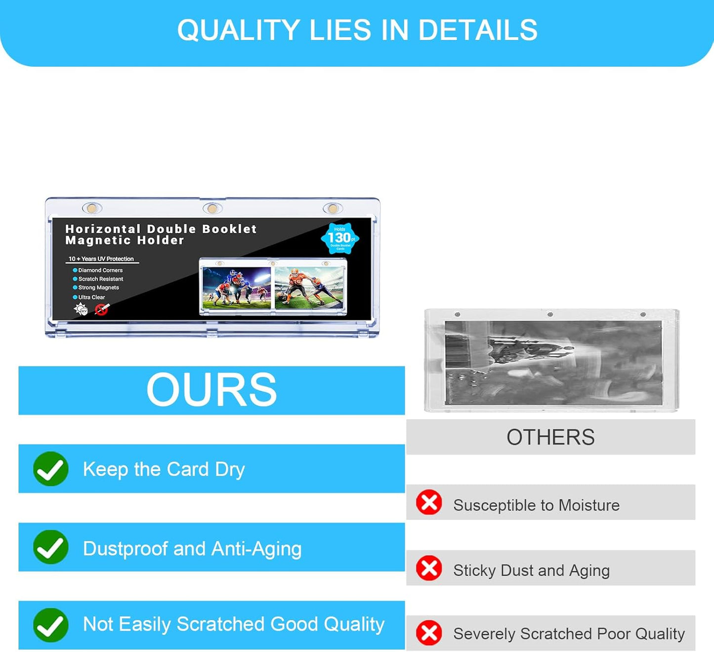 2-Pack Booklet Magnetic Card Holders - 187mm One Touch Magnetic Booklet Card Holder, Horizontal Booklet One Touch, 130PT Booklet Magnetic Case, Collection Display Frame，Inner Size 7.32"x2.56"x0.15"