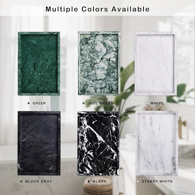 Marble Bathroom Tray for Countertop & Home Decor, Natural Decorative Marble Tray for Jewelry & Perfume Organizer, Luxury Stone Vanity Trays for Dresser, Kitchen Counter, 12" x 8", Jade Green