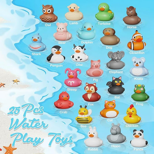 25PCS Rubber Ducks,Toddler Bath Toys,No Hole Bathtub Toys,Baby Pool Toys for 18 Months and Older