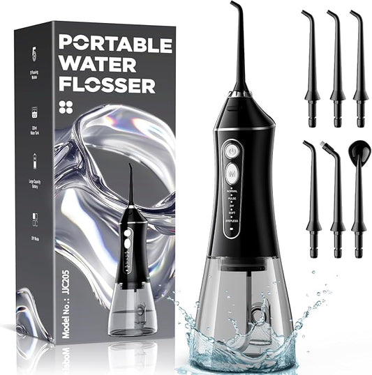 Water Flosser for Teeth Cleaning and Flossing, 5 Modes Rechargeable Cordless Oral Irrigator 320ml Water Tank Teeth Cleaner, IPX7 Waterproof Portable Electric Dentel Flossers for Home and Travel,Black