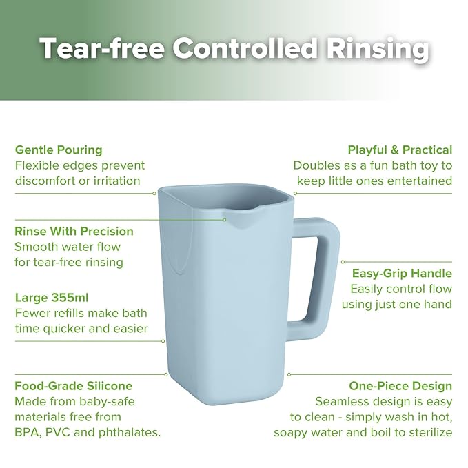 haakaa Gentle Pour Bath Rinse Cup | Food Grade Silicone Shampoo & Body Washing Rinser Cup for Kids with Easy Grip Handle - Sea Breeze