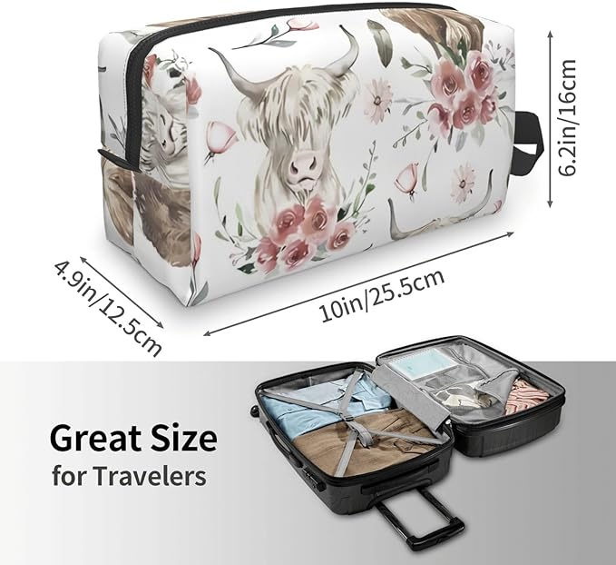 Highland Cow Toiletry Bag for Women Men Portable Travel Wash Bag Waterproof Gym Shaving Toiletries Cosmetic Organizer Bag, Shower Bathroom Toiletries Accessories Makeup Bag with Handle