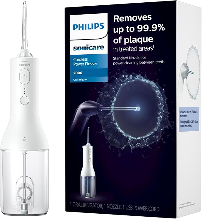 Philips Sonicare Water Flosser Cordless – Rechargeable Power Dental Waterflosser for Teeth, Portable Oral Irrigator with 3 Intensity Settings, 360° Rotating Nozzle – (White)