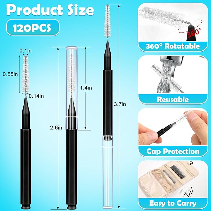 Modacraft 120Pcs Interdental Brushes, Deep Cleaning Braces Flossers for Braces Orthodontic with Soft Bristles 360° Bendable Floss Heads Dental Brushes Between Teeth Gum Braces Oral Cleaning Tool Kit