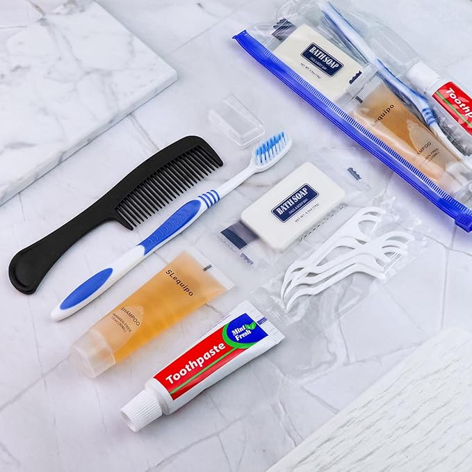 Pack of 3 Hygiene Kit, Hygiene Kit Bulk, Individually Packed, Travel Hygiene Kit with Toothbrush, Toothpaste, Comb, Shampoo, Floss Picks and Soap