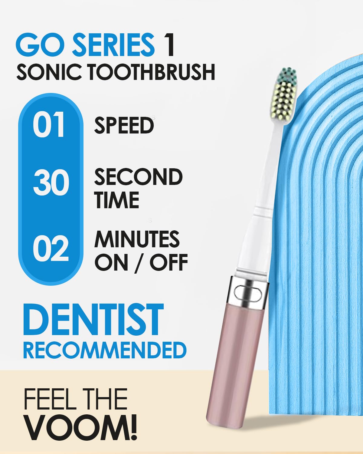 Voom Sonic 2-Pack Hers & His Go 1 Series Travel Electric Toothbrush (Rose Gold & Black), Travel Toothbrushes - Battery Operated Toothbrush for Adults & Kids, Dentist Recommended Toothbrush