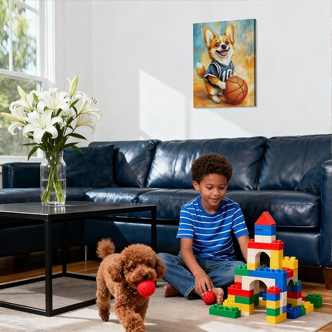 YOUHONG Animal Art Animal Canvas Wall Art Dog Poster with Inner Wooden Frame - Lightweight, Sports Wall Decor for Bedroom & Living Room Decoration Ready to Hang (12x15.7 Inches)