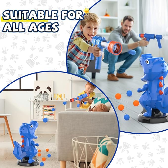 EagleStone T-Rex Dinosaur Shooting Toys for 6 7 8 Year Old Boys, Electronic Shooting Target Game with Air Pump Gun, 24 Balls, Foam Blaster Boy Toys Age 6-8 8-10, Christmas Birthday Gifts for Kids