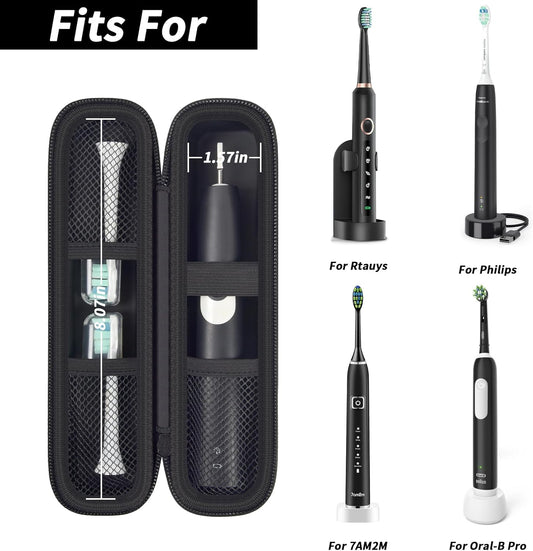 Toothbrush Travel Hard Case Compatible with Oral-B Pro 1000, 2000, 3000, 3500, 1500/ for Philips Sonicare ProtectiveClean 4100 5100 Electric Toothbrush with Mesh Pocket&Carabiner - Black (Bag Only)