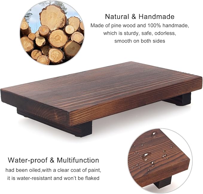 Farmhouse Bathroom Tray Organizer Wooden Riser Stand Wood Trays for Kitchen Counter Decor Pedestal Dish Soap Dispenser Holder Kitchen Sink Tray Modern Bathroom Vanity Accessories Decorative Trays
