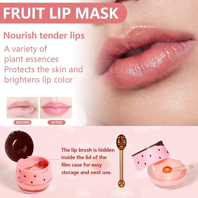 3 Pcs Honey Lip Balm, Strawberry Watermelon Lip Mask, Moisturizing Lip Sleeping Mask, Hydrate Repair Prevent Dry Cracked Lip (Strawberry + Honey + Watermelon)