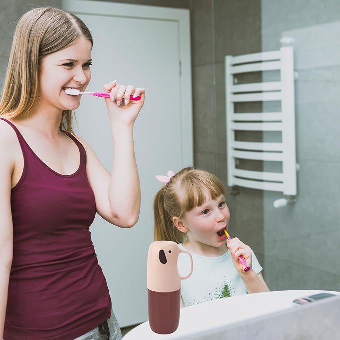 Toothbrush Travel Case, Removable and Portable Toothbrush Holder Cup, Use for Travel, Hiking,Camping, School, Bathroom, Cute and Playful Elephant Styling for Kids and Teens (Pink)