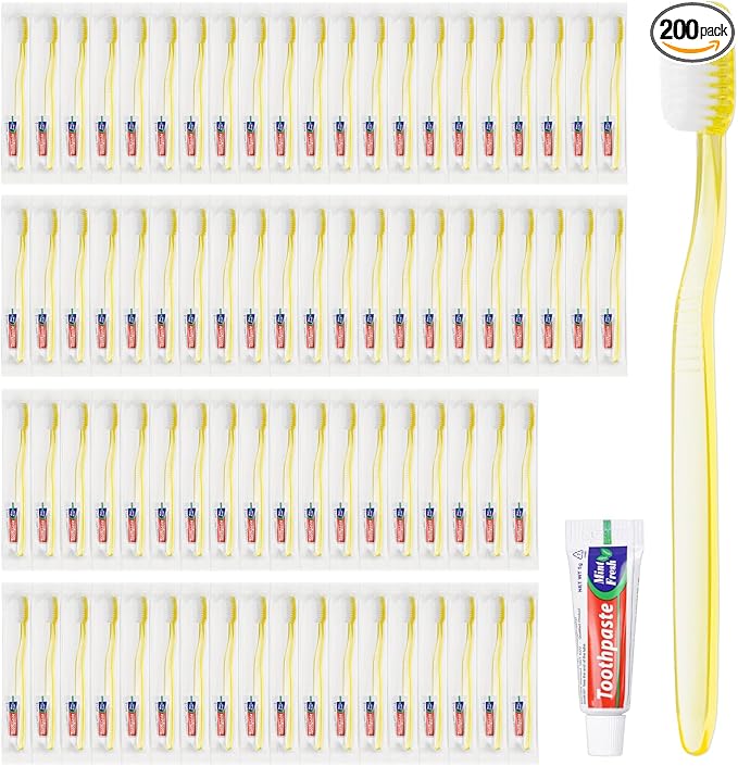 Disposable Toothbrush with Toothpaste Set Bulk, Individually Wrapped Soft Bristles Travel Size Medium Manual Toothbrushes Kit for Hotel/Travel/ Business/Donation/Homeless/Charity/Camping (200 Pack)