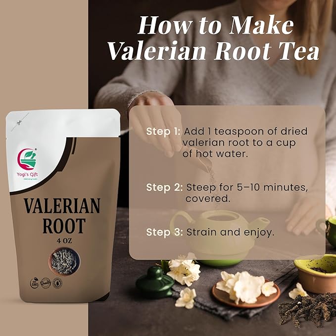 Valerian Root Whole 4oz, 100% Natural & Pure, for Tea & Herbal Blends, Naturally Strong Aroma, Resealable Bag for Freshness - By Yogi’s Gift®