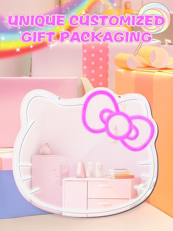 Anime Mirror Vanity, Neon Sign Stuff Room Decor, Neon LED Wall Mirror, Vanity Mirror with Remote for Makeup Mirrors, Bedroom, Teen Girl Children Gift for Birthday Christmas Halloween Thanksgiving