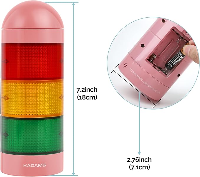 KADAMS Visual Timer for Kids with Audio Pre-Alarm - Traffic Light Alarm for Kids Toddler Teachers Classroom Home Time Management Tool 24hr Countdown Pause Memory Function, Pink