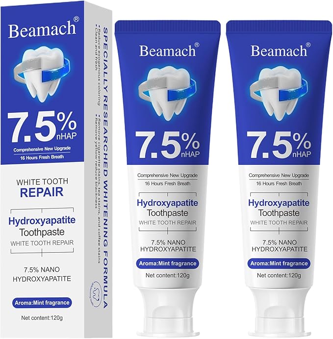 Beamach Hydroxyapatite Toothpaste, 2 Pack for Teeth Remineralization, Natural Fluoride-Free Formula, Sensitivity Relief & Fresh Mint Flavor - Daily Use for Oral Health (4.23oz)