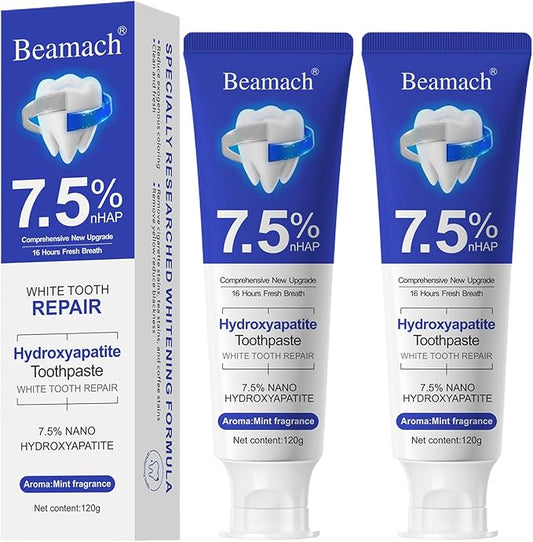 Beamach Hydroxyapatite Toothpaste, 2 Pack for Teeth Remineralization, Natural Fluoride-Free Formula, Sensitivity Relief & Fresh Mint Flavor - Daily Use for Oral Health (4.23oz)
