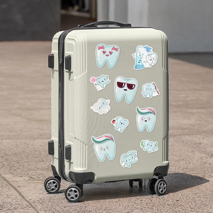50 Pack Pcs Dental Tooth Stickers for Water Bottles Waterproof Vinyl Laptop Luggage Planner Scrapbooking Dentist Sticker Packs Teens Adults Boys Girls Kids Aesthetic Small Decals