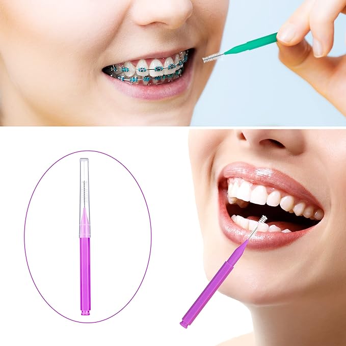 Patelai 100 Pieces Braces Brush for Cleaner Interdental Brush Toothpick Dental Tooth Flossing Head Oral Dental Hygiene Flosser Toothpick Cleaners Tooth Cleaning Tool (Attractive Colors)