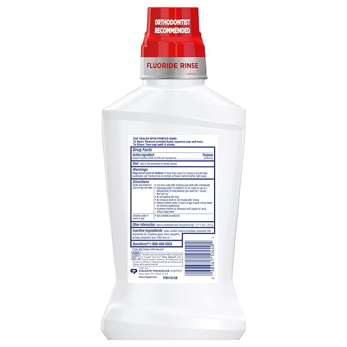 Colgate Ortho Defense Phos-Flur Anticavity Mouthwash, Alcohol Free Mouthwash for Braces, Made with Fluoride and Phosphate to Reduce White Spots and Help Prevent Cavities, Mint, 16.9 Fl Oz Bottle