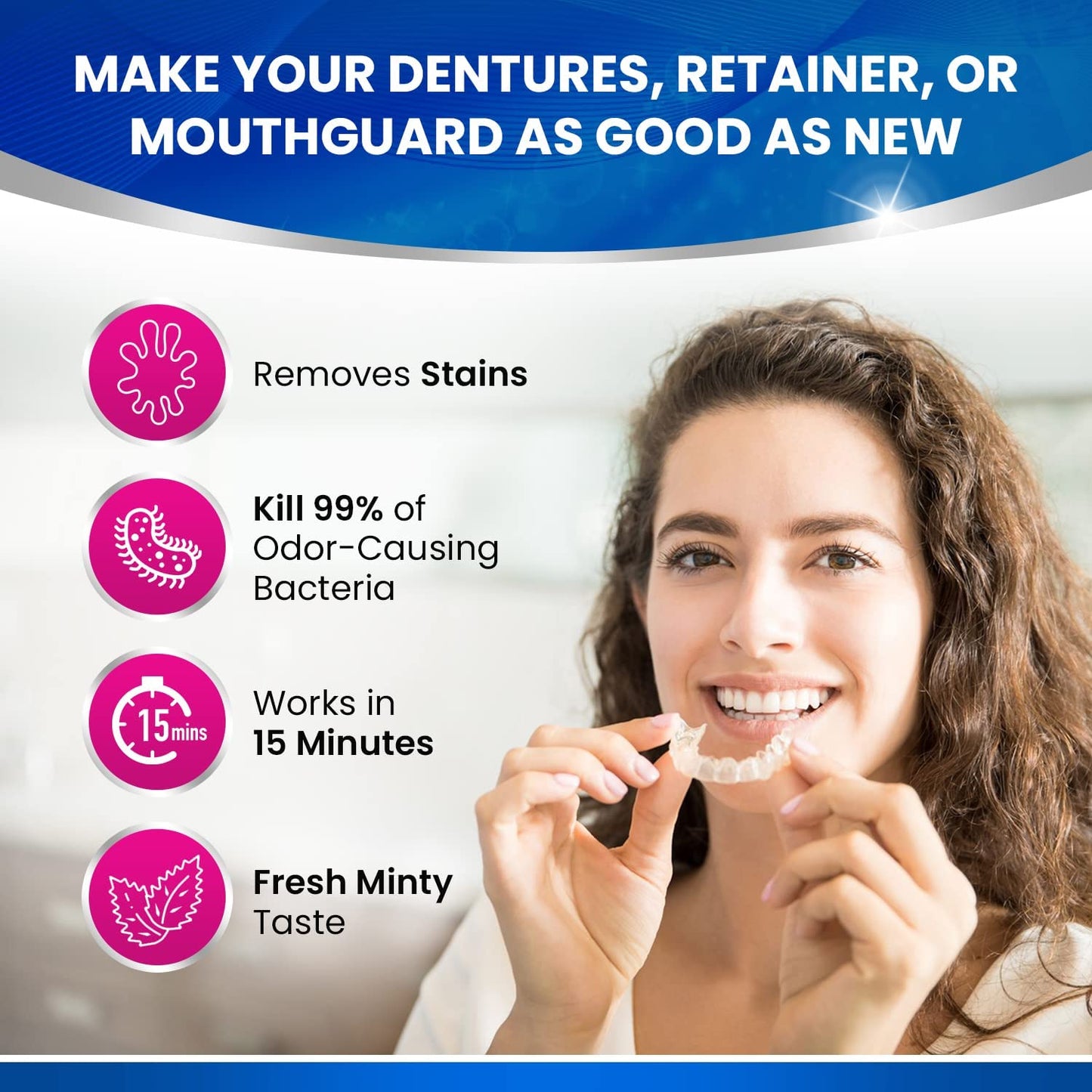 240 Units Retainer and Denture Cleaning Tablets (8 Months Supply) - Cleaner Removes Plaque, Stains from Dentures, Retainers, Night Guards, Mouth Guard, Aligners and Removable Dental Appliances