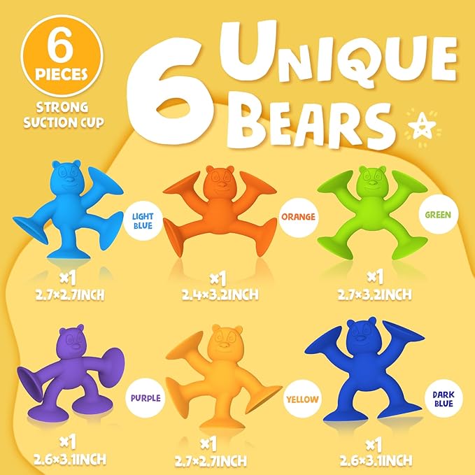 Suction Cup Toys for Toddlers 1-3, Guibola 6 PCS | No Hole Bath Toy for Baby Kids, Silicone | Suction Bath Toys | Sensory Window Building Toys for Boys Girls - Larger Size