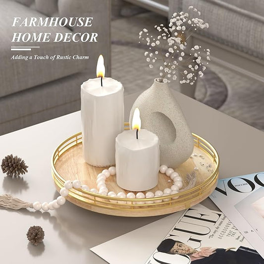 Farmhouse Oak 10" Lazy Susan Turntable Organizer for Cabinet, Round Wooden Lazy Susan Organization and Storage for Dining Table, Pantry, Kitchen, Countertop, Cupboard,Home Decor