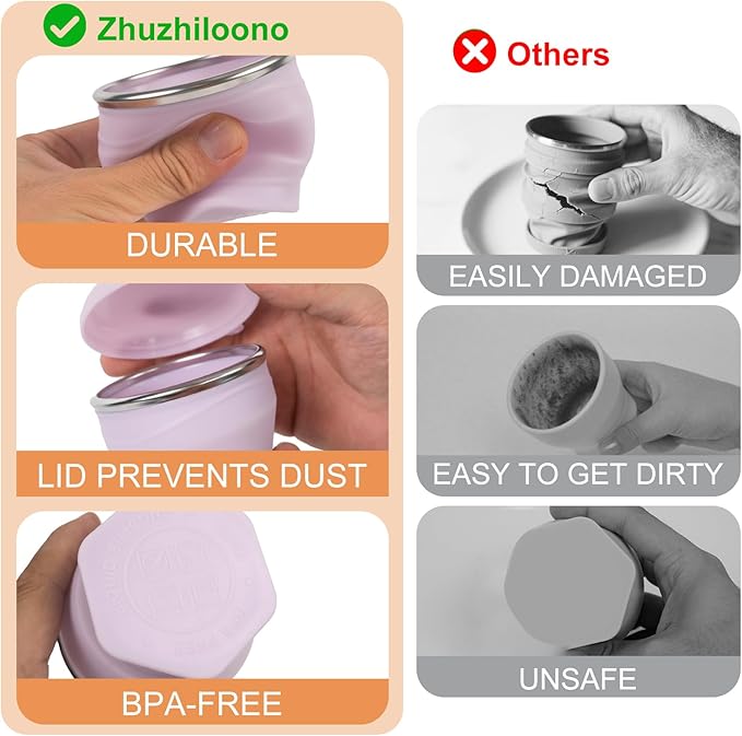 Collapsible Water Cup 6oz/180ml - Collapsible Cup - Silicone Collapsible TravelCup - Silicone Folding Camping Cup with Lids - Foldable Drinking Cup - for Travel, Camping, Hiking, Outdoor Sports