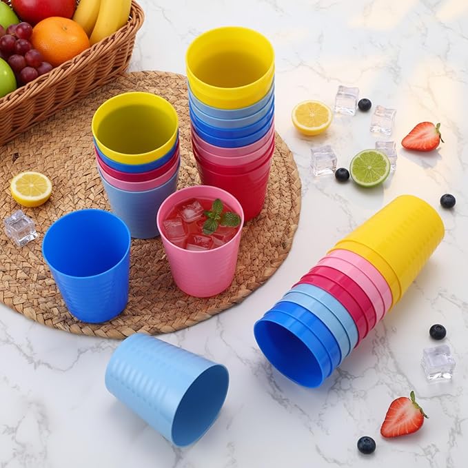 Eccliy 36pcs 8 oz Christmas Cups Unbreakable Plastic Stackable Juice Reusable Tumblers Bulk Plastic Drinking Cups for Kid Toddlers Baby Kid, Dishwasher Safe(Elegant Color)