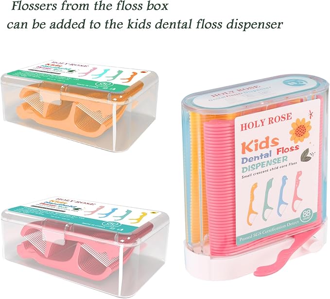 Holy Rose Kids Dental Floss Case 2 Box, Box 60 Count,Contains 120 Count Portable Floss Case Colorful Fun Floss for Teenagers, Kids, Boys, Girls.