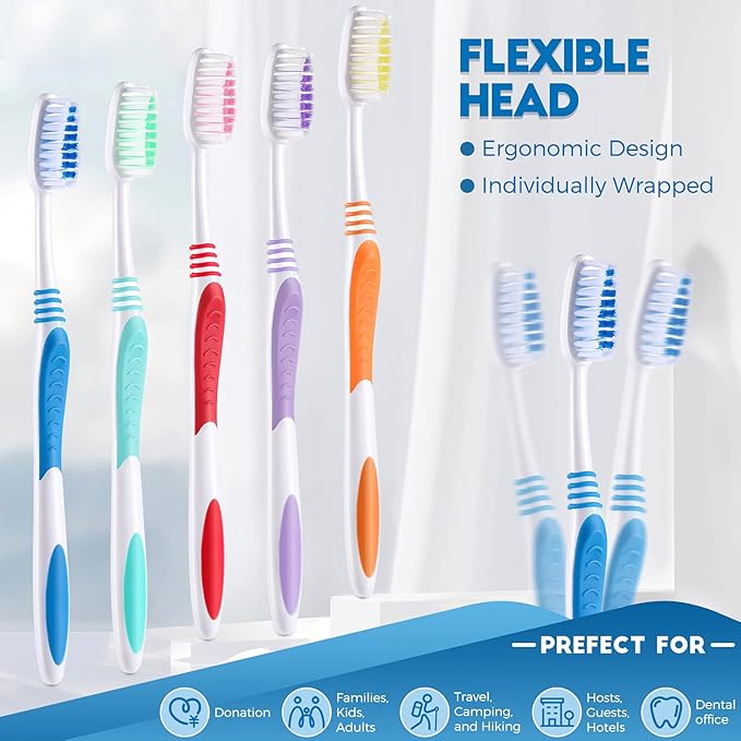 CHENGU 150 Pieces Individually Wrapped Toothbrushes Manual Disposable Travel Toothbrush Medium Soft Bristle Tooth Brush Travel Toothbrush Bulk Toothbrushes for Hotel, Guest, Adults, Kids, Multi Color