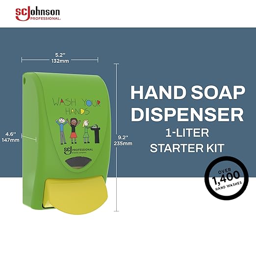 SC Johnson Professional Clear Foam Dispenser and Refill Starter Kit, Kids Wall Mount Soap Dispenser for Hand Soap, 1 Clear Foam Hand Wash, 1 Liter Cartridge, 33.8 fl. oz., for Professional Use Only