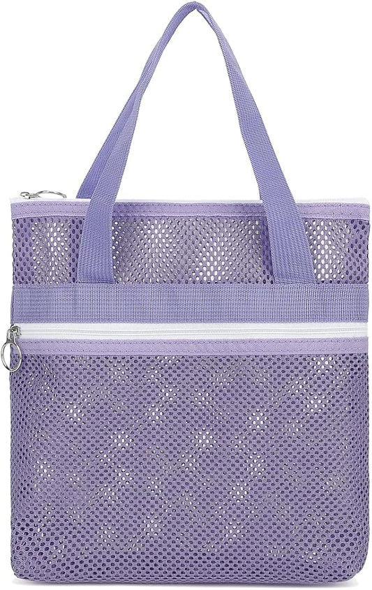 Mesh Shower Caddy Portable Shower Bag for Travel, Gym, Camping – Quick-Dry Hanging Toiletry Organizer with Zipper Pockets for Bathroom Essentials,Purple
