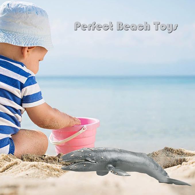 Gemini&Genius Sea Animal Gray Whale, Large Grey Whale Realistic Wildlife Toy Replica Hand Painted Whale Figurine, Ocean Model Toy, Educational, Role Play, Swim, Bath and Collectors for Kids