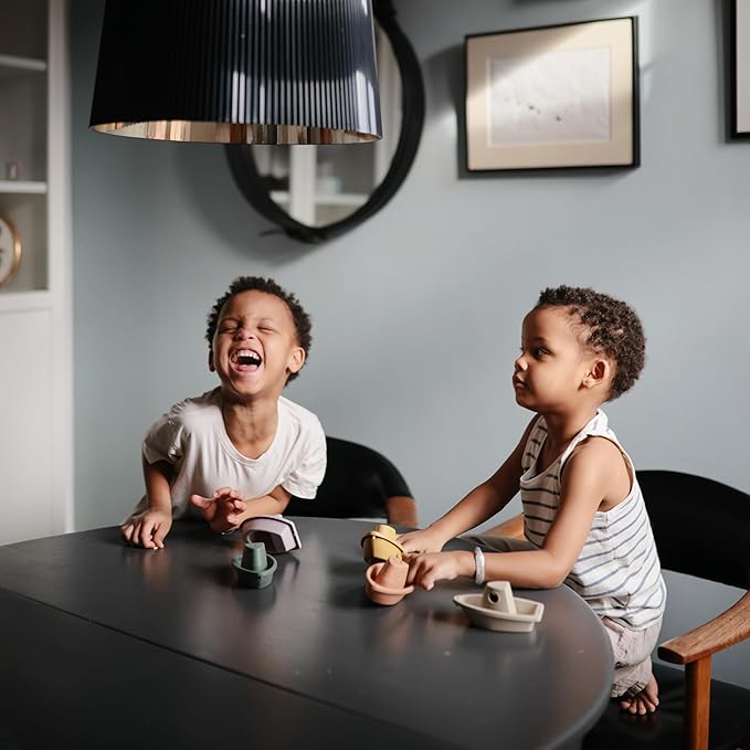 mushie Stackable Bath Boats Toy (Rustic) | Floating Bathtub Toys for Baby & Toddler, Set of 5 | Made in Denmark