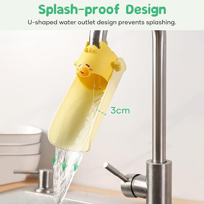 Faucet Extender for Toddlers, PANIMOSI Kids Sink Extender for Bathroom, Kitchen, Bathtub, Baby Hand Washing Water Spout Extender, No Installation Toddler Sink Extender, Yellow