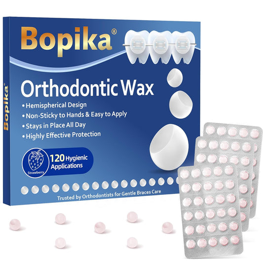 Bopika Orthodontic Wax for Braces Wax Dots 120 Individually Wrapped, Strawberry Flavored Dental Wax for Comfort & Protection